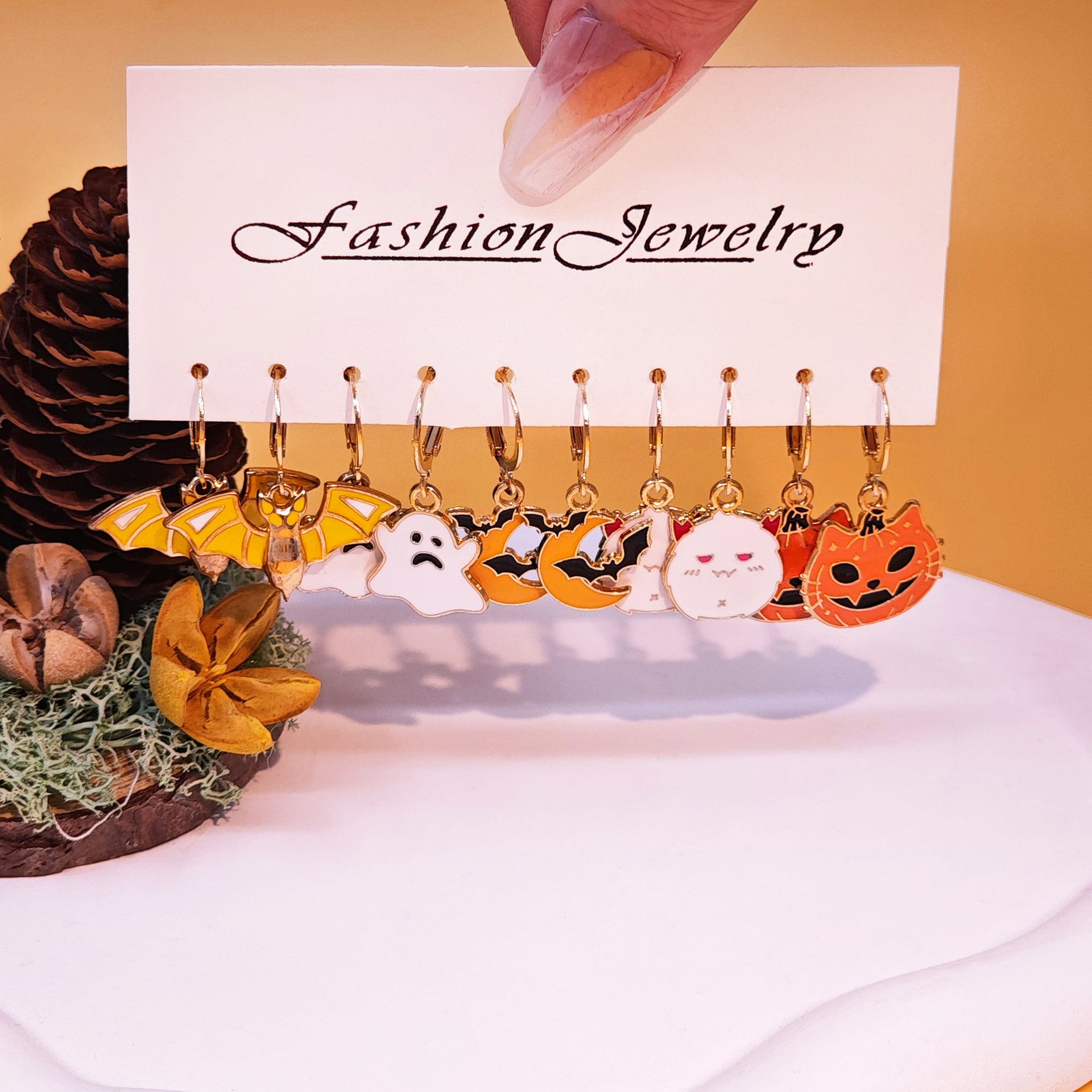 Wholesale Fashion Halloween Pumpkin Black Cat Pendant Earrings Set